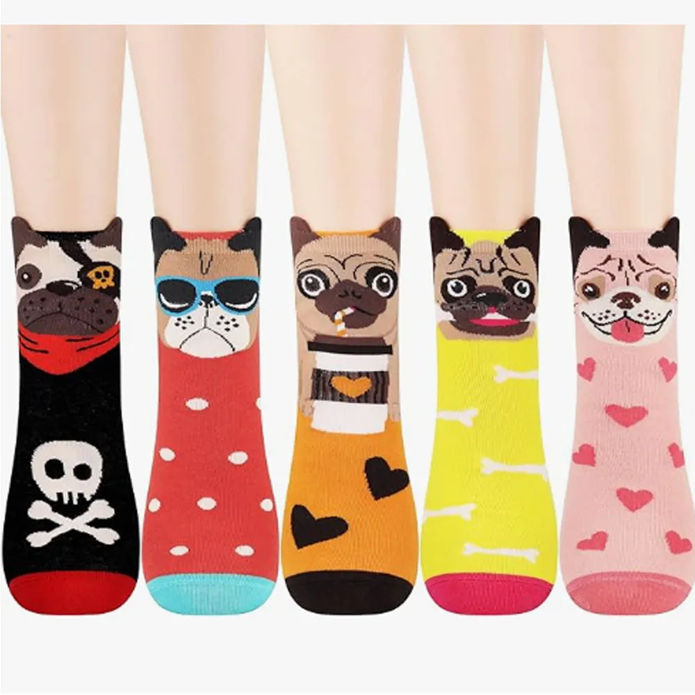 Women's Dog Socks Gifts Cute Animal Socks Gifts for Women 5pairs Pug