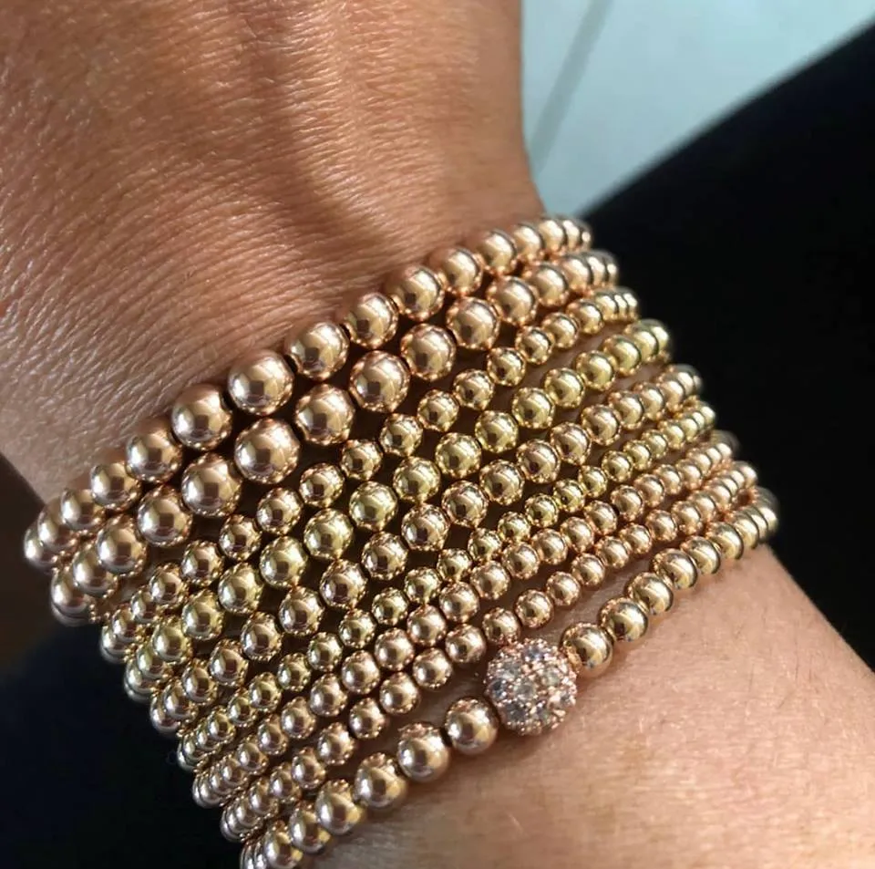 Yellow Gold 3mm Beaded Bracelet