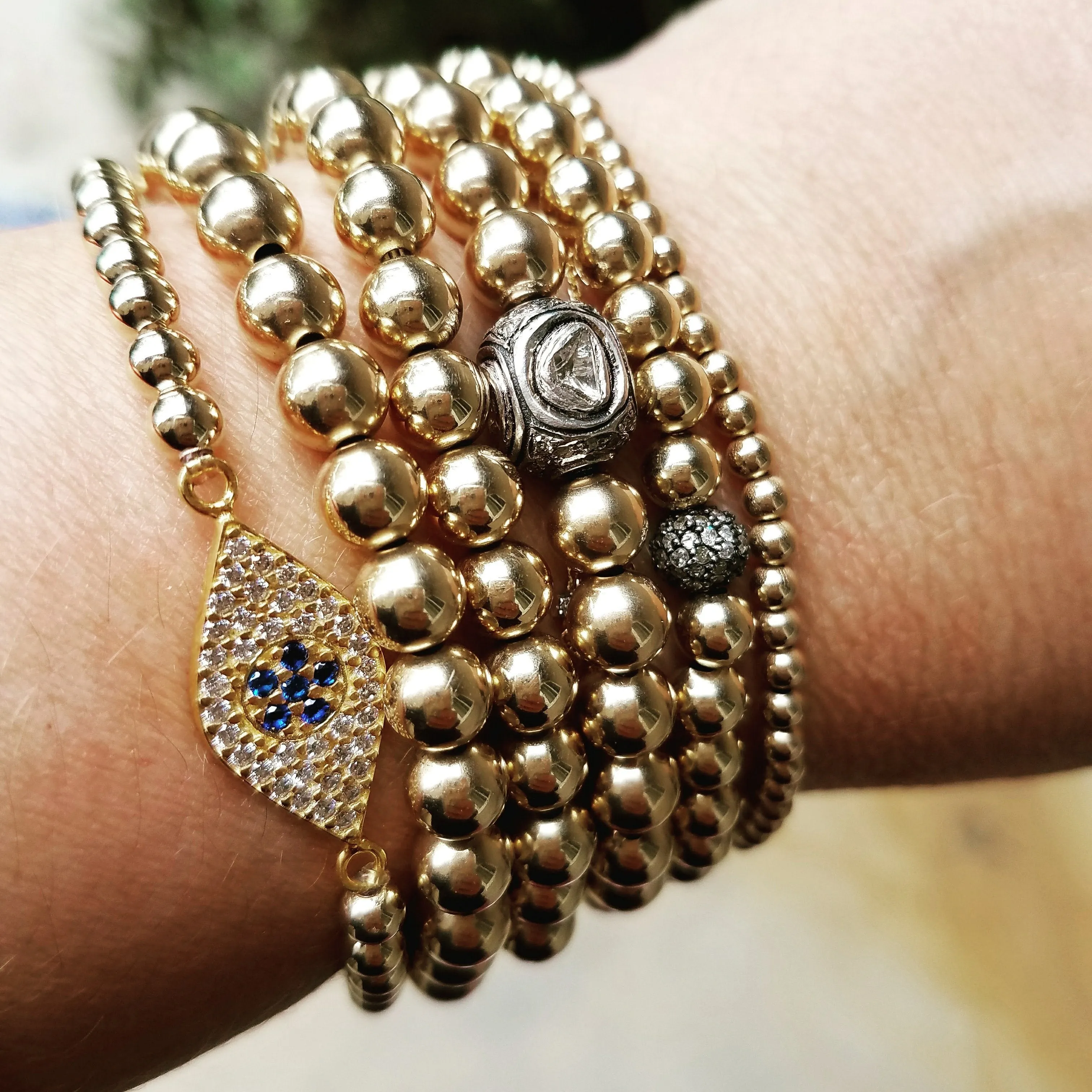 Yellow Gold 3mm Beaded Bracelet